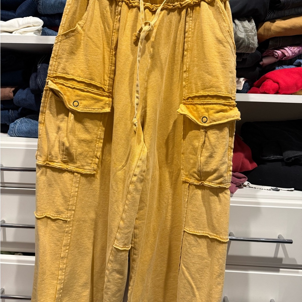 Easel Mustard Wide Leg Cargo Pants